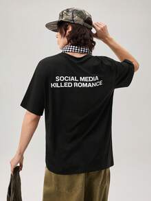 Vaulklash Social Media Kills Romance' Graphic Print Round Neck Men's T-Shirt - Black - View 1