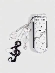 ROMWE Anime 1Set Y2K Star Musical Note Decor Mini Comb Mirror Set, Cute Folding Airbag Hair Brush, Back‑To‑School Portable DIY Hair Comb Kit - Grey black 1 - View 3