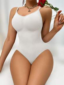 SHEIN 1pc Women Simple Solid Color Lifting & Waist Shaping Camisole Camisole - White - View 6