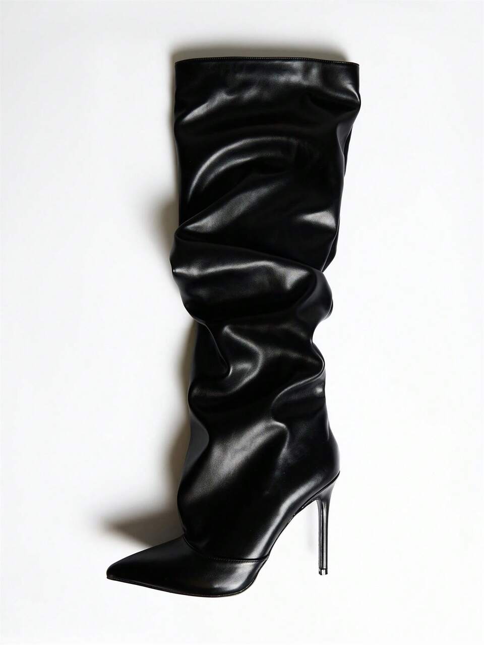 Bottes hautes jusqu'au genou en cuir PU noir froncées Festival Rave Ibiza Clubbing Streetwear Été Automne Hiver