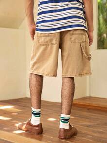 Whitmere Men's Casual Denim Shorts, Summer American Style Washed Vintage Light Blue Loose Fit Bermuda Shorts - Khaki - View 2