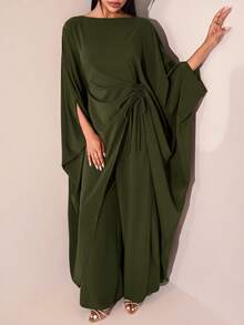 Veilorie Women's Drawstring Tie Long Robe And Loose Pants Arabic Costume Set - Army Green - View 6