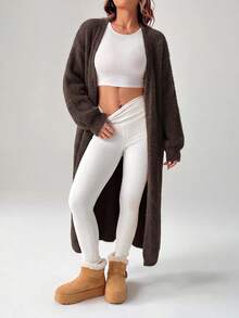 SHEIN PETITE 女款秋冬外出保暖開襟羊毛衫 - 咖啡棕 - 查看 5