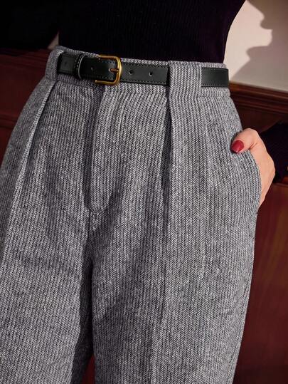 Vintamour Vintage Casual Elegant Women's Corduroy Pants Pockets Belt Work Office Teachers' Day Saudi National Day Grey New Year Fall Autumn Winter Workwear