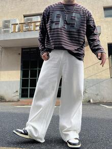 DAZY Spring/Autumn Solid White Washed Soft Denim Twill Jeans For Men - White - View 6