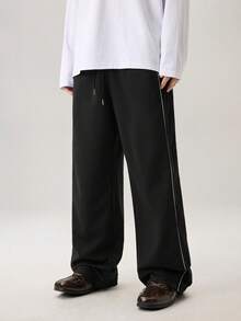 Vaulklash Men Casual Loose Wide-Leg Pants, With Side Seam Pockets And Patchwork Design, For Fall - Black - View 6