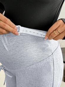 SHEIN Maternity Solid Color Adjustable Waist Casual Versatile Daily Wear Sweatpants - Grey - View 4