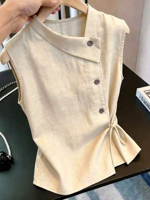 INAWLY New Women's Casual Loose Slimming Design Lace-Up Sleeveless Tank Top