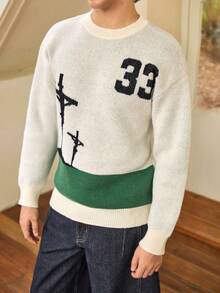 Whitmere ANDREILEE Sweater Pullover Pria Kasual Longgar Warna Polos dengan Pola Angka & Huruf Inggris, Serbaguna untuk Berpergian, Musim Gugur/Dingin - Aprikot - View 6