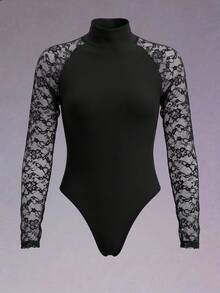 DSELFIQUE Men's Lace Patchwork Stand Collar Sexy Versatile Jumpsuit - Black - View 2