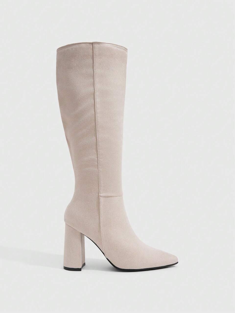 CUCCOO SZL Caramel Suede Pointed Thick-Heeled High Boots, Autumn And Winter Versatile And Thin Knee Boots, Maillard Style Brown Frosted Leather Pointed Thick-Heel Fall Shoes