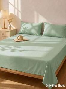 Cirelle 1 buah Sprei Datar Hijau Muda, Sprei Tempat Tidur Poliester Lembut, Sprei Datar Mikrofiber Bernapas, Tahan Kerut & Pudar - Hijau - View 1