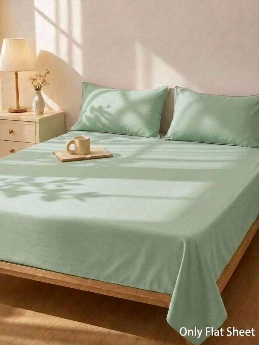 Cirelle 1 buah Sprei Datar Hijau Muda, Sprei Tempat Tidur Poliester Lembut, Sprei Datar Mikrofiber Bernapas, Tahan Kerut & Pudar - Hijau - View 1