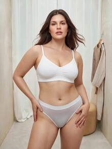 Bralution 2pcs White Padded High Elastic Comfortable Minimalist Plus Size Bra Set - White - View 2