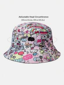 HELLO KITTY AND FRIENDS | SHEIN 1PC Casual Sports Model, Cute Lady Fisherman Hat, IP Joint Design Model, Suitable For Daily, Casual - White - View 8