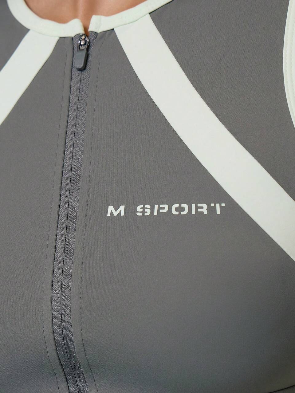 Sport Grey Contrast Colour Blocked Zip Through Front Fitted Scoop Neck Active Coord Top