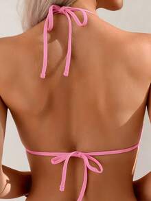 Oceva Traje de baño de una pieza con escote halter y unicolor para playa y verano - Rosa - Ver 5