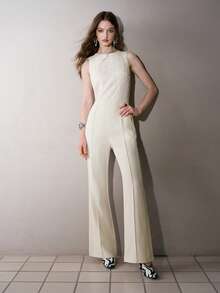 MOTF PREMIUM JUMPSUIT TANPA LENGAN WANITA DENGAN MOTIF RENDA GUIPURE DAN PATCHWORK - Aprikot - View 5