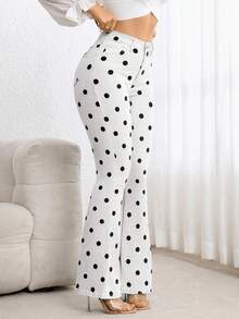 SHEIN PETITE 女款休閒日常旅行牛仔褲，附口袋與鈕扣，波點設計 - 彩色 - 查看 4