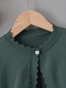 SHEIN Elladie kids Young Girl Solid Color Casual Versatile Daily Cardigan - Dark Green - View 3