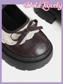 Dola Lovely Women's Shoes Brown, Three-Dimensional Bow Decorative Metal Buckle Design Slope Platform Shoes Mary Jane, Lolita Wear, Birthday Party Wear JK Wear - - Brown - View 9
