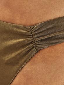 KSTM Metallic Shimmer Strapless Bandeau Bikini Set With Ruched Detail And Cheeky Bottom Perfect For Summer Beach Holiday - Green - View 3