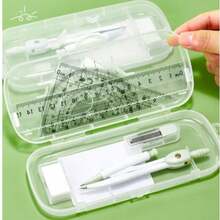 Juego de 8 piezas de compás y regla para dibujo de exámenes estudiantiles, kit de herramientas matemáticas de geometría multifuncional con compás, reglas, recambios de goma de borrar y caja de almacenamiento para útiles escolares - Multicolor - Ver 2