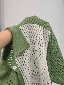 Manfinity LEGND Top de punto casual versátil de uso diario con bloques de color para hombre talla grande - Verde - Ver 4