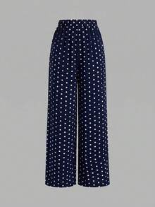 SHEIN MOD Women's Polka Dot Pattern Waist Gathered Sleeveless Blouse And Long Pants Casual 2 Pieces Set - Navy Blue - View 3
