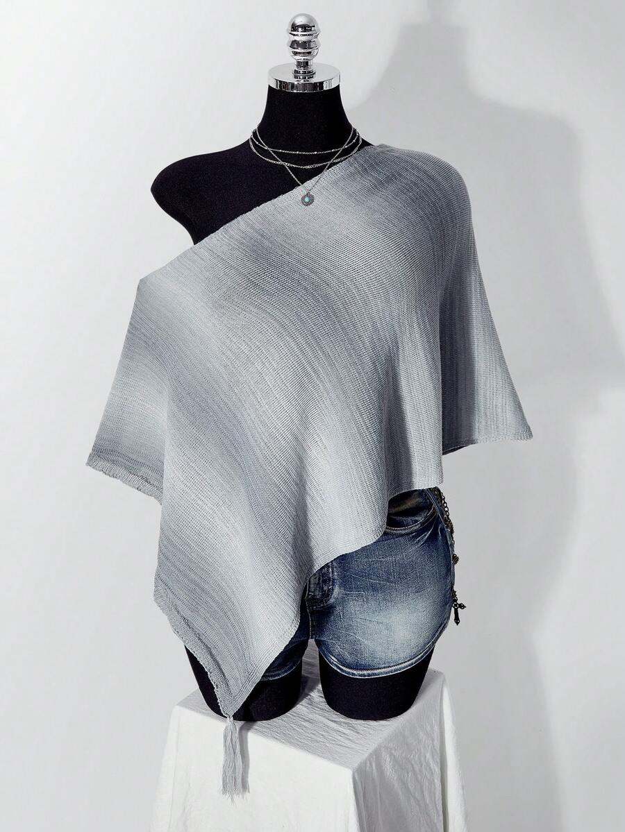 SHEIN ICON ملابس علوية محبوكة بمقاس كبير بأسلوب ريترو Y2K مع خط عنق وحافة غير متماثلة، تتميز بتصميم متدرج - ملابس علوية كاجوال خريفية مثالية للعودة إلى المدرسة. - متعدد الألوان - مشاهدة 1