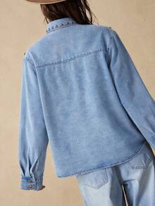 Bohemela Women's Long Sleeve Metal Star Decor Single-Breasted Denim Shirt Autumn Y2K Country 90s Western Tops Clothing Mexican Blouse Rave Concert Light Blue - Light Wash - View 6