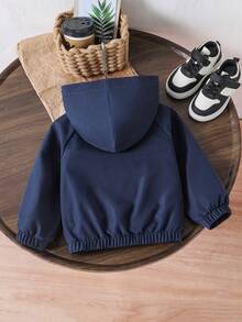 SHEIN Casuvi Kids 1件男童休閒極簡街頭連帽長袖外套，時尚休閒設計，適合夏季穿著，適合4-7歲男孩日常穿著，適用於運動、外出、學校及返校季 - 黑色 - 查看 2
