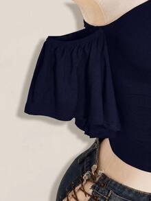 SHEIN ICON 女款素色不對稱領休閒百搭日常上衣 - 藏蓝色 - 查看 10