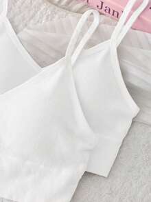 SHEIN Dozemod Teen Girl Teen Girl Simple Comfortable Padded Knit Seamless Sports Casual Backless Bra 2pcs Set - White - View 4