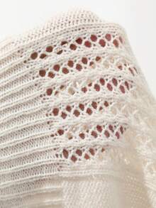 DAZY Spring/Autumn Polo Collar Semi-Hollow Jacquard Knit Top - White - View 7