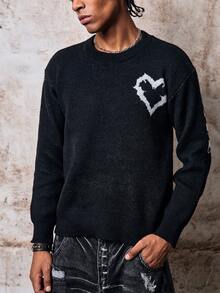 Skyrend Autumn/Winter New Personalized Angel Cartoon Pattern Jacquard Knit Casual Retro Versatile Long Sleeve Crew Neck Sweater - Black - View 7