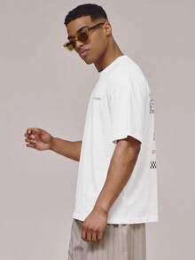 Musero Oversized Crew Neck Short Sleeve Large Back "SAIL MAIL" Washed Graphic Tshirt - White - View 3