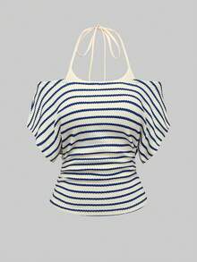 Olithes Women's Striped 2 In 1 Patchwork Casual Daily Outfit Top - Multicolor - View 1