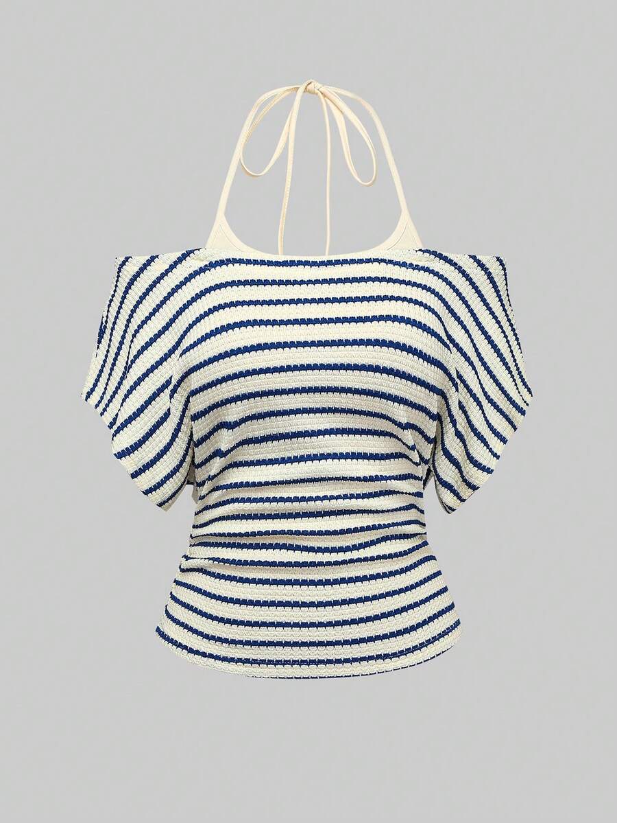 Olithes Women's Striped 2 In 1 Patchwork Casual Daily Outfit Top - Multicolor - View 1