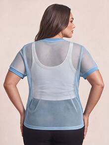 SHEIN Rhythm Era Women's Plus Size Letter Graphic Casual Daily Wear Sports T-Shirt - Blue - View 2
