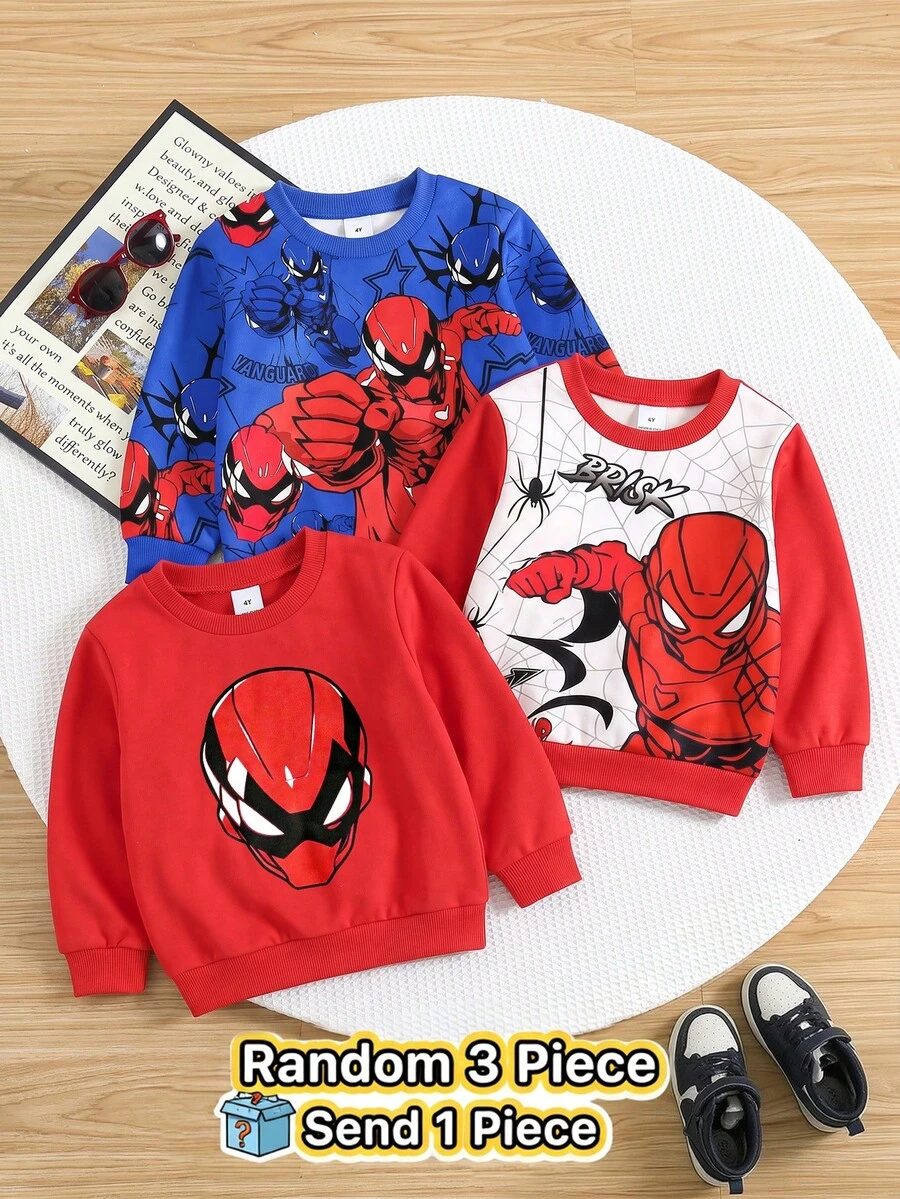 Young Boys Sweatshirt With Baby Blue Body Contrast Ribbed Sleeves Crew Neck Loose Casual Fit Mecha Hero Graphic BRISK School Autumn