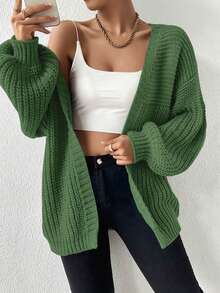 EMERY ROSE Minimalist Versatile Casual Solid Color Cardigan - Green - View 1