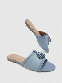 CUCCOO BIZCHIC 女款麂皮質感經典平底拖鞋，舒適百搭，適合夏季通勤與辦公穿著 - 淺蘭03 - 查看 3
