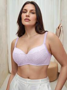 Bralution Plus Size Underwire Lace Patchwork Bra - Mauve Purple - View 1