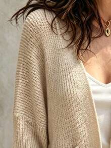 SHEIN Women's Solid Color Long Sleeve Loose Open Front Knit Cardigan - Apricot - View 4