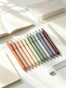 12pcs Morandi Earthy Colors Gel Ink Pen Set Retractable Smooth Writing Pastel Colored Pens Office Supplies Journaling Study Stationery Aesthetic Design For Planner Note Taking Card Making Craft Project Gift For Teacher Student Coworker - Mokadish - View 5
