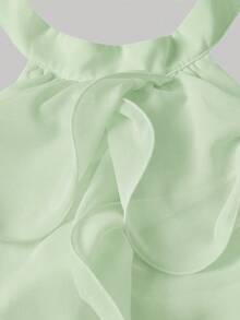 Skyraze Vestido mini blanco con cuello halter, cuello alto y volantes multicapa - Verde - Ver 7