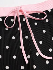 Sweetra Women's New Spring Summer Autumn Winter Black Polka Dot Fabric Colorblock Patchwork Design Bow Decor Cute 2 Pieces Set Suitable For Outings Shopping Dining - Black and White - View 12