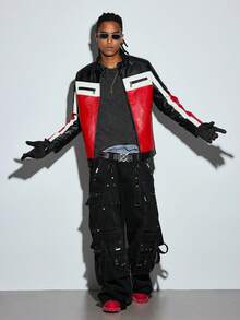 Modcrash Men Long Sleeve Color Block Zipper Jacket, Fall/Winter Fall/Autumn/Winter - Red - View 3