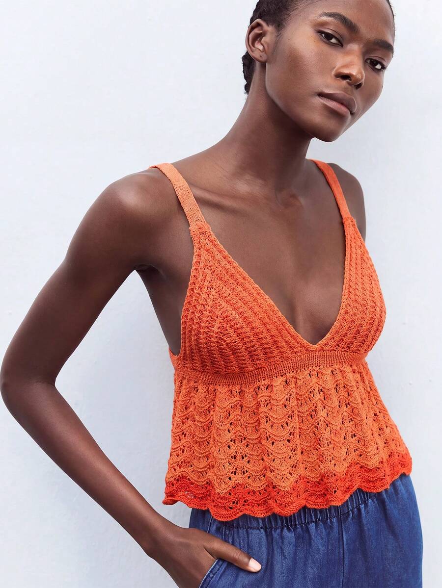 Maija Women's Solid Color Casual Versatile Daily Wear Knit Top - Orange - View 1